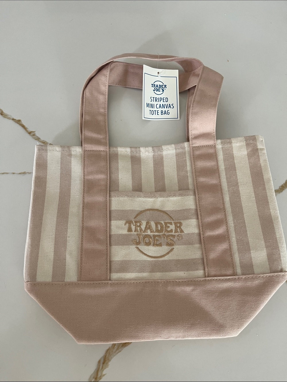 Trader Joe's Tan Stripe Mini Canvas Tote